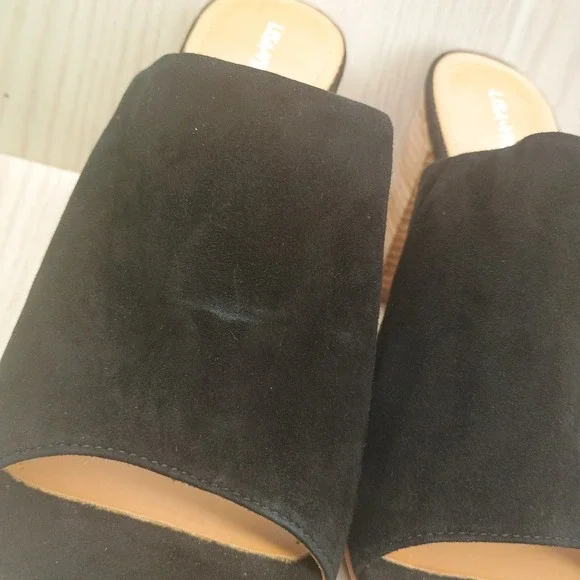 Lisa Vicky Womens Black Suede Nappa Block Heels Slide On Size‎ 10 M Peep Toe - Picture 5 of 8